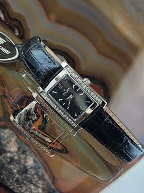 Womens VISAGE Curvex Silver Swarovski Crystal Bezel Watch